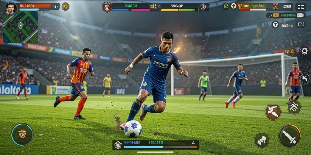 Tampilan aksi menarik dalam gameplay 55RP dengan fokus pada strategi sepak bola.