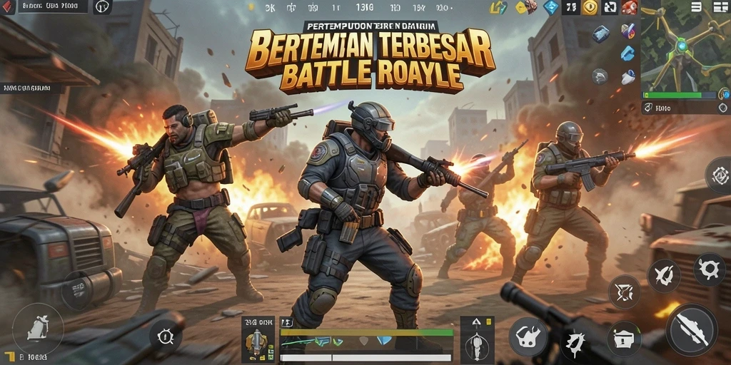 Tangkapan layar 73K menampilkan aksi pertempuran intens dalam mode Battle Royale.