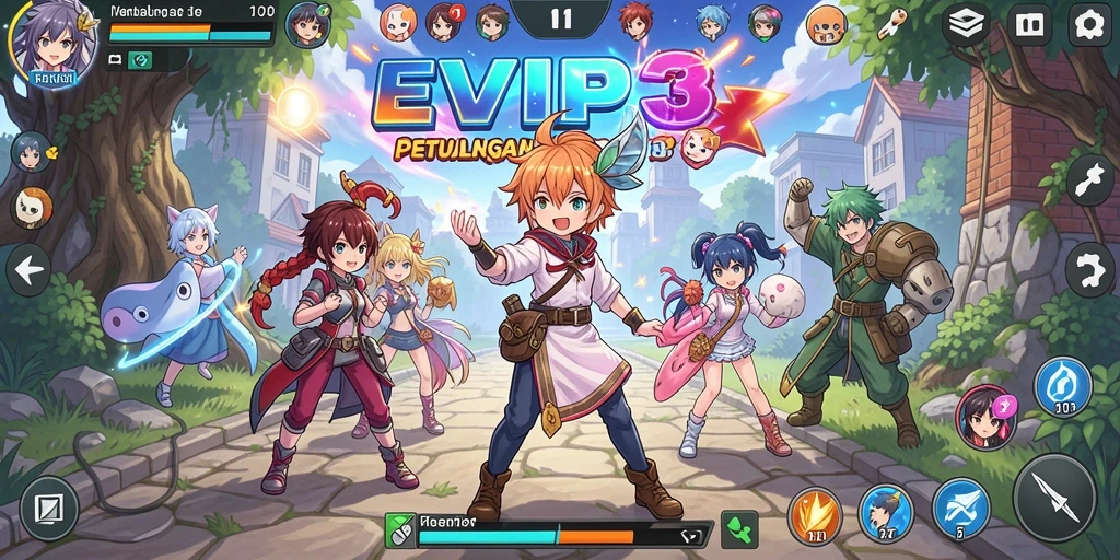 Tangkapan layar dari gameplay EVIP3 yang menunjukkan aksi seru petualangan Anime.