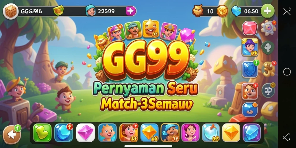 Screenshot gameplay GG99 menampilkan tantangan Match-3 yang seru.