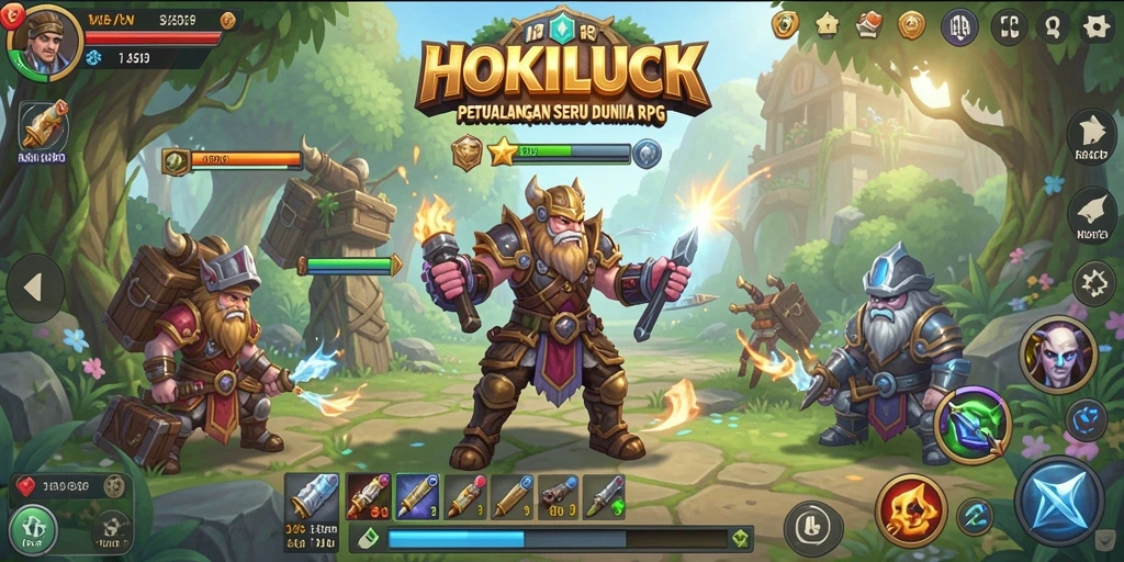 Tangkapan layar gameplay HOKILUCK menampilkan aksi menegangkan di dunia fantasi.
