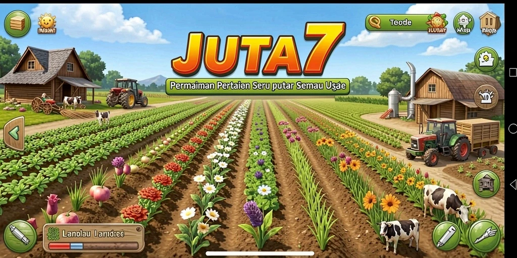 Tangkapan layar menunjukkan gameplay pertanian yang menarik dan berwarna.