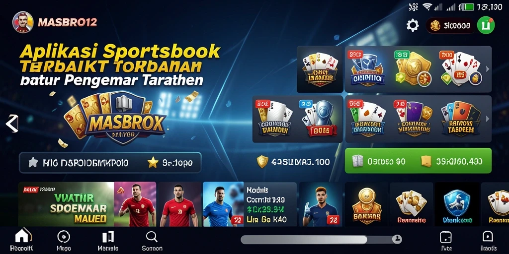 Screenshot tampilan aplikasi MASBRO12 menampilkan berbagai opsi taruhan olahraga.