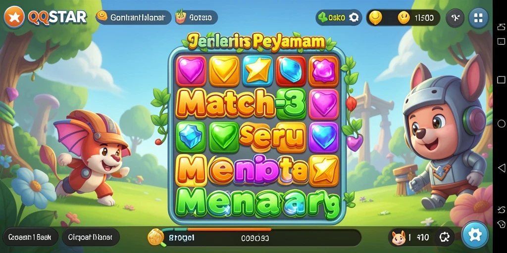 Screenshot dari gameplay seru di QQSTAR, menampilkan elemen Match-3.